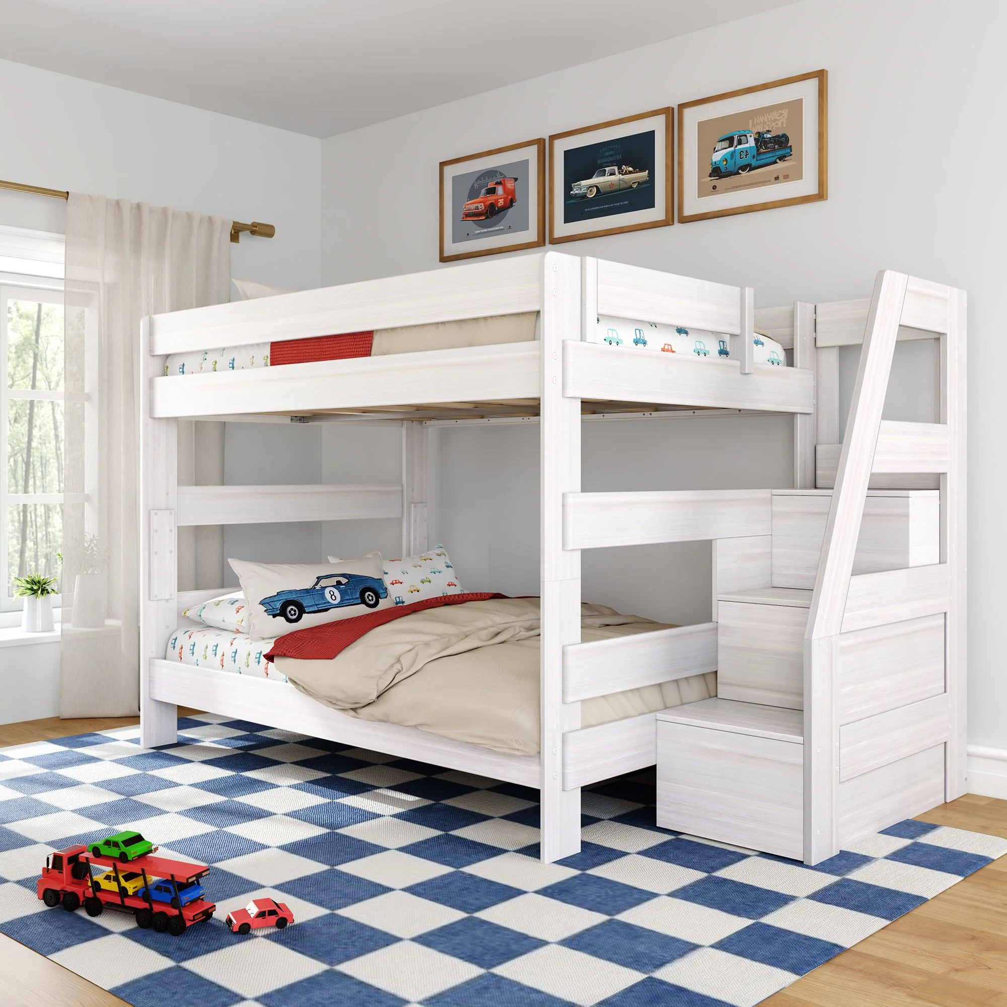 Modern Farmhouse Queen Over Queen Bunk Bed With Stairs