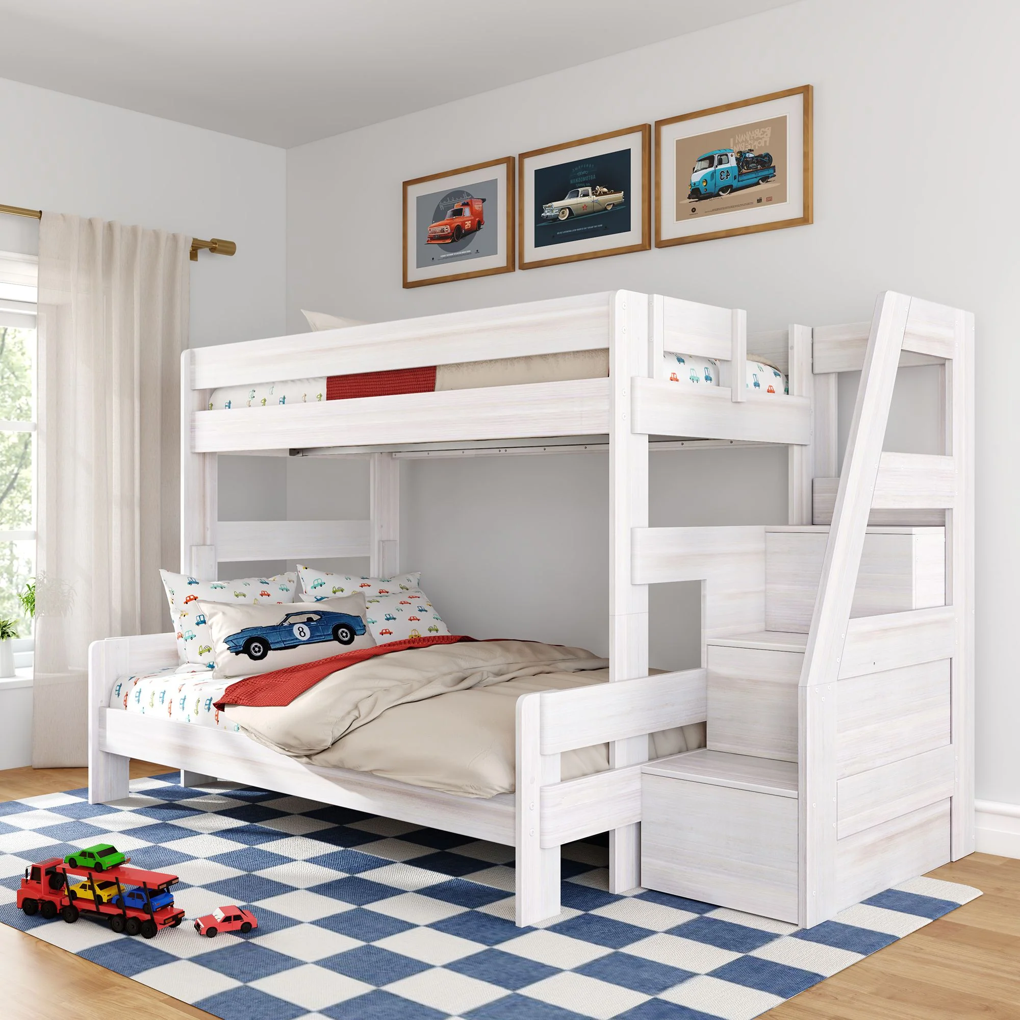 Modern Farmhouse Twin Over Full Bunk Bed With Stairs