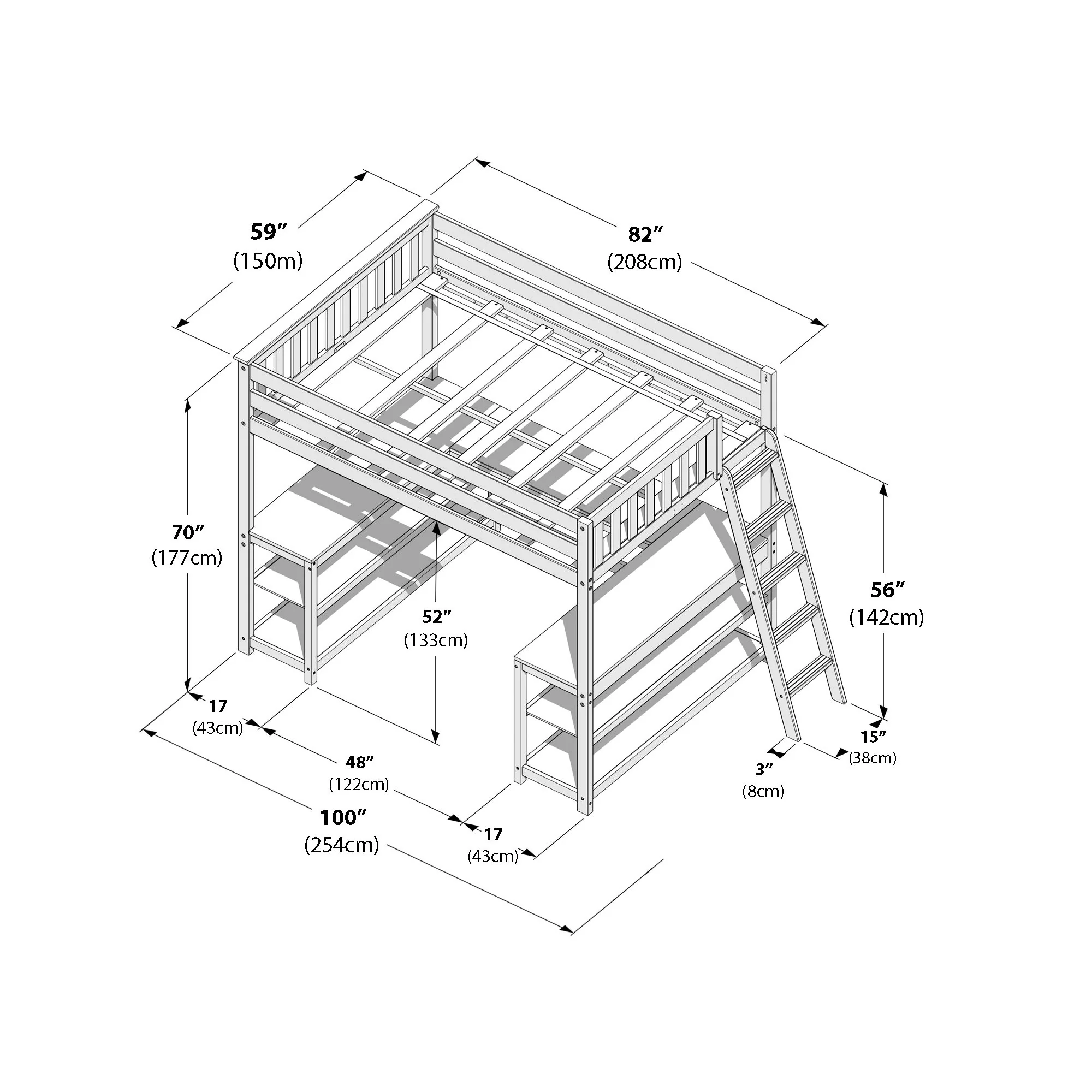 Full Loft Bed With Wraparound Desk & Ladder On End - Image 31
