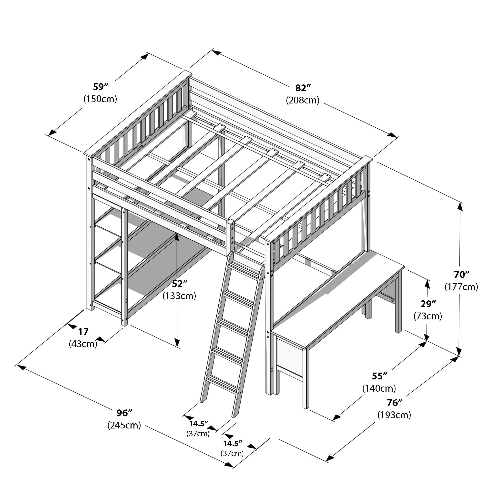 Full Loft Bed With Bookcase & Desk - Image 31
