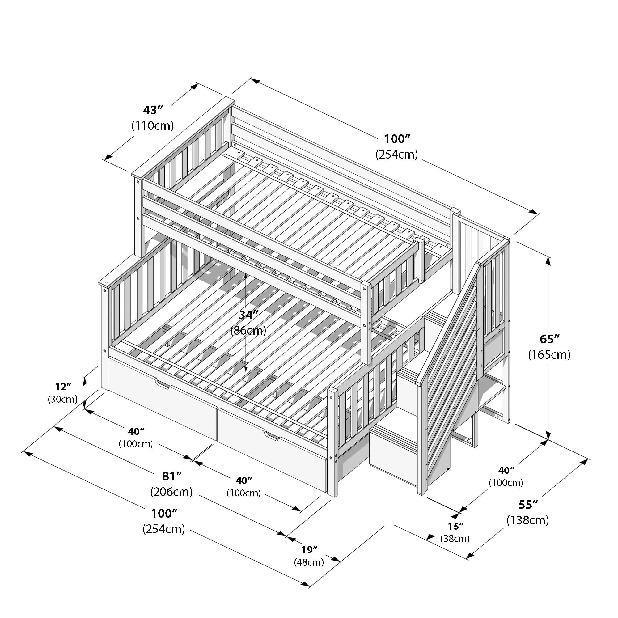 Twin Over Full Bunk Bed With Stairs & Storage Drawers - Image 31