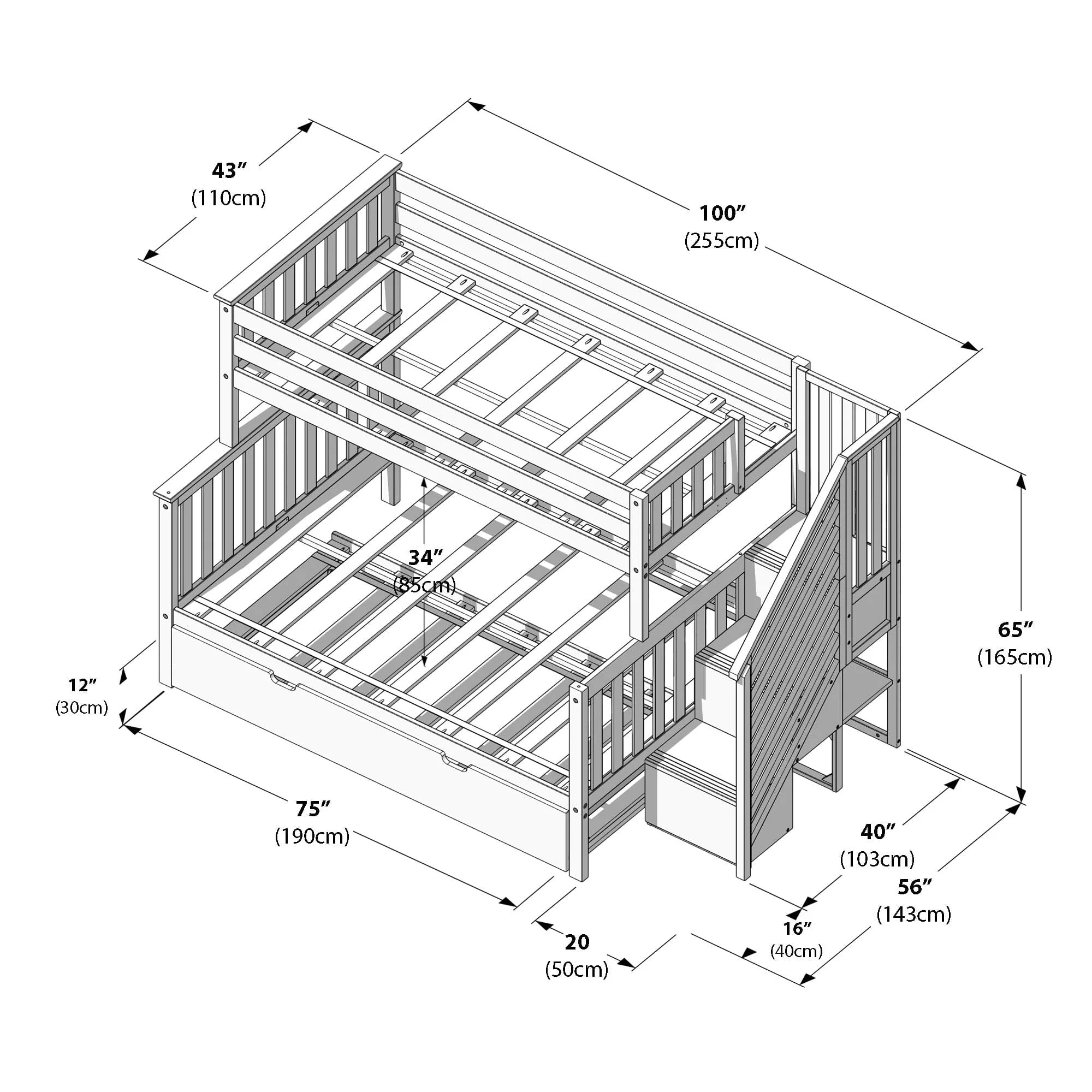Twin Over Full Bunk Bed With Stairs & Trundle - Image 38