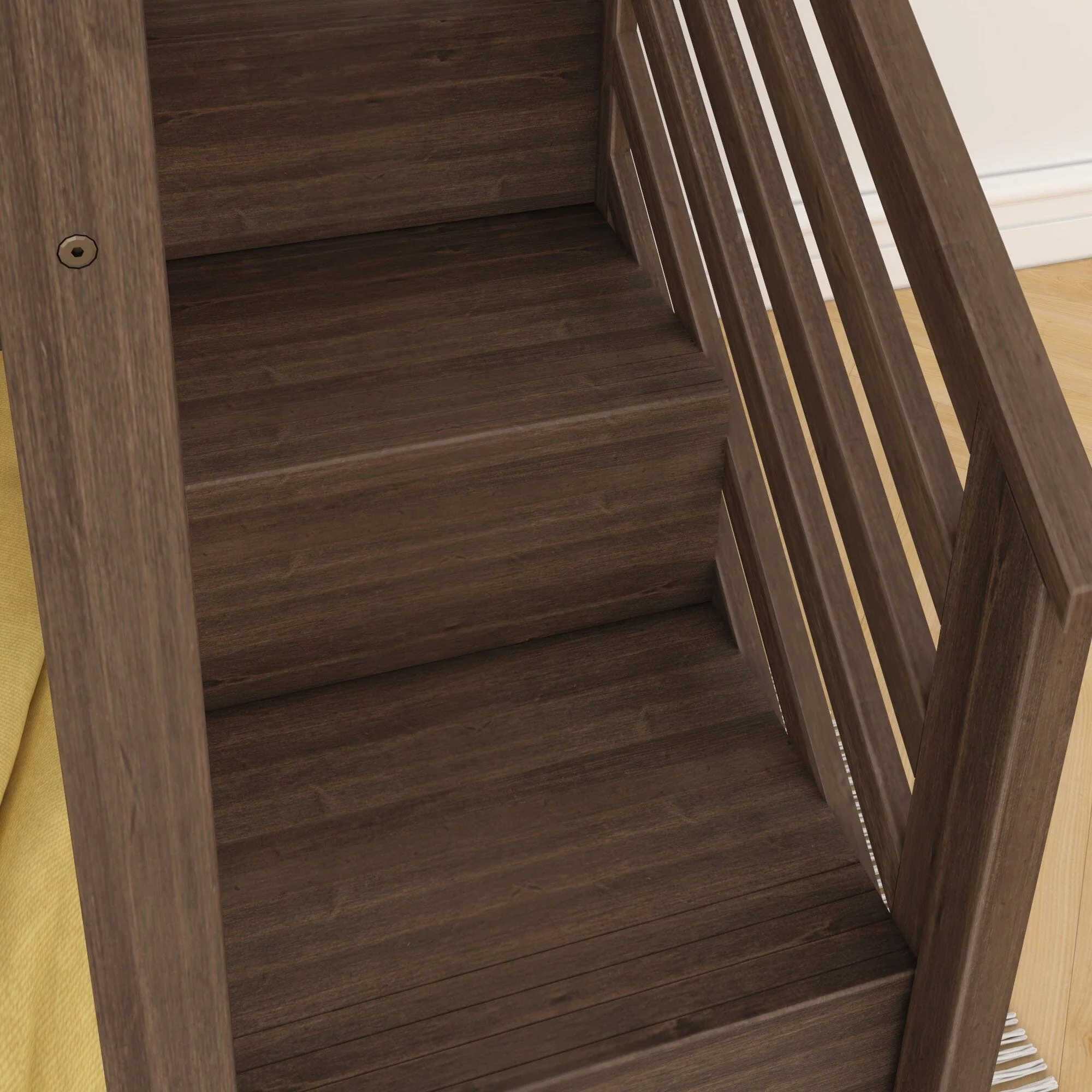 Twin Over Twin Low Bunk Bed With Stairs & Guardrails - Image 70