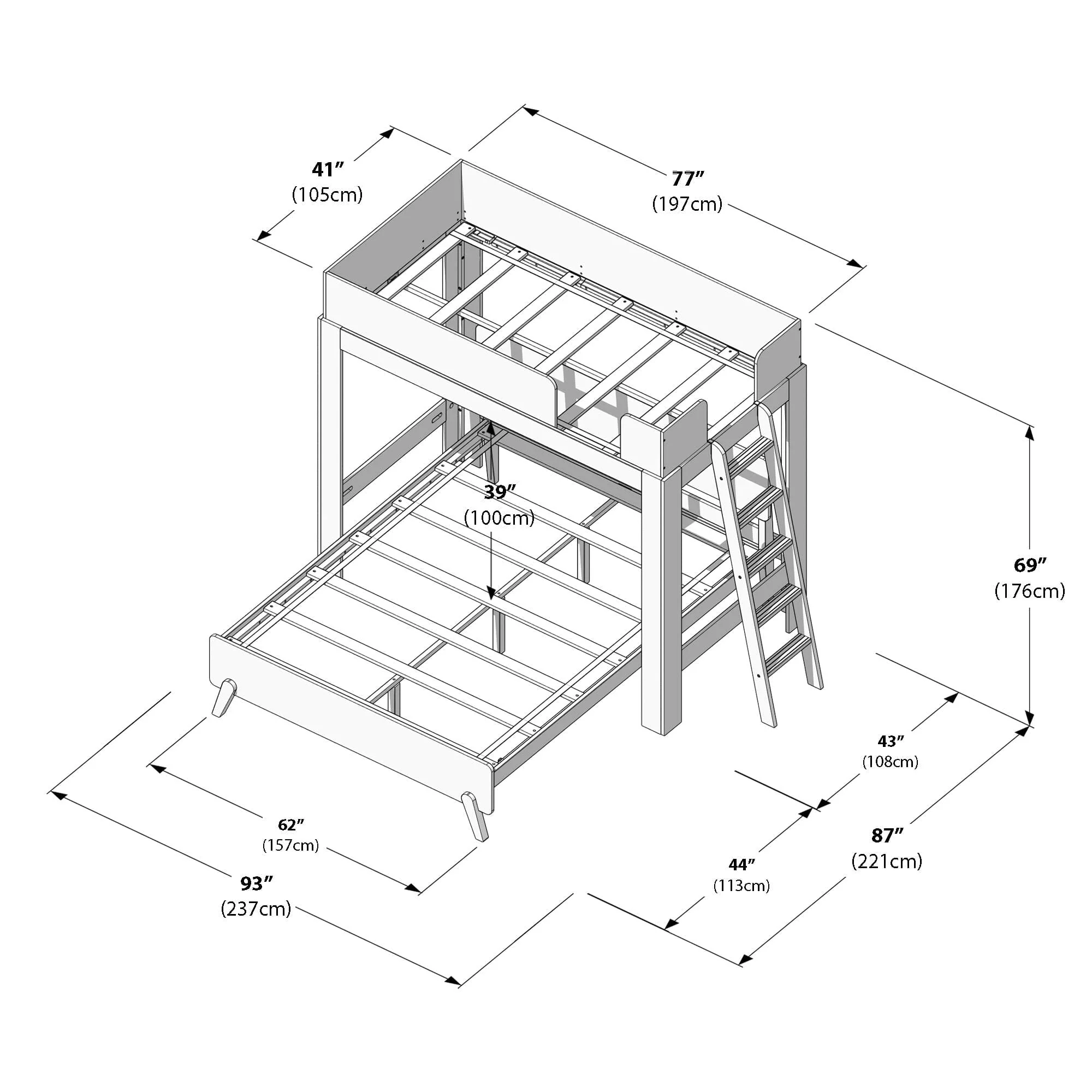 Mid-Century Modern Twin Over Queen L-Shaped Bunk Bed - Image 35