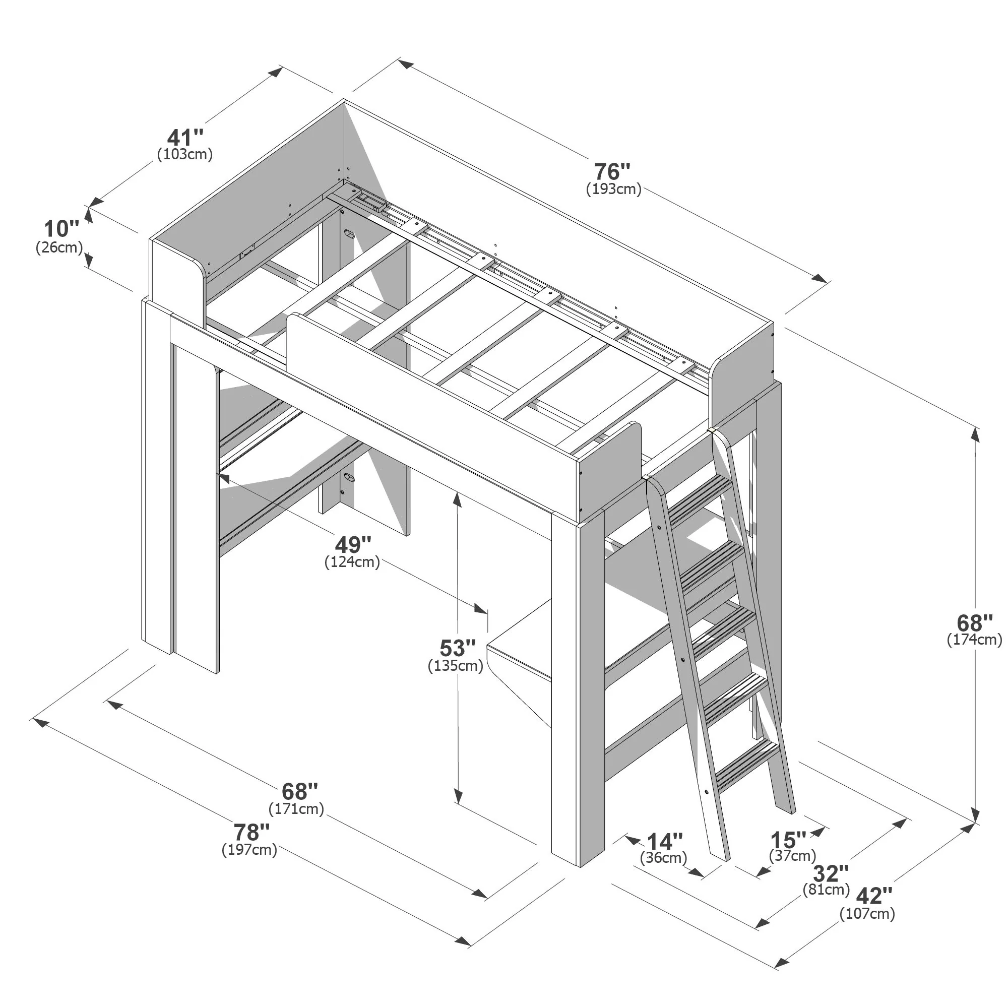 Mid-Century Modern Twin Loft Bed With Bookcase & Desk - Image 25