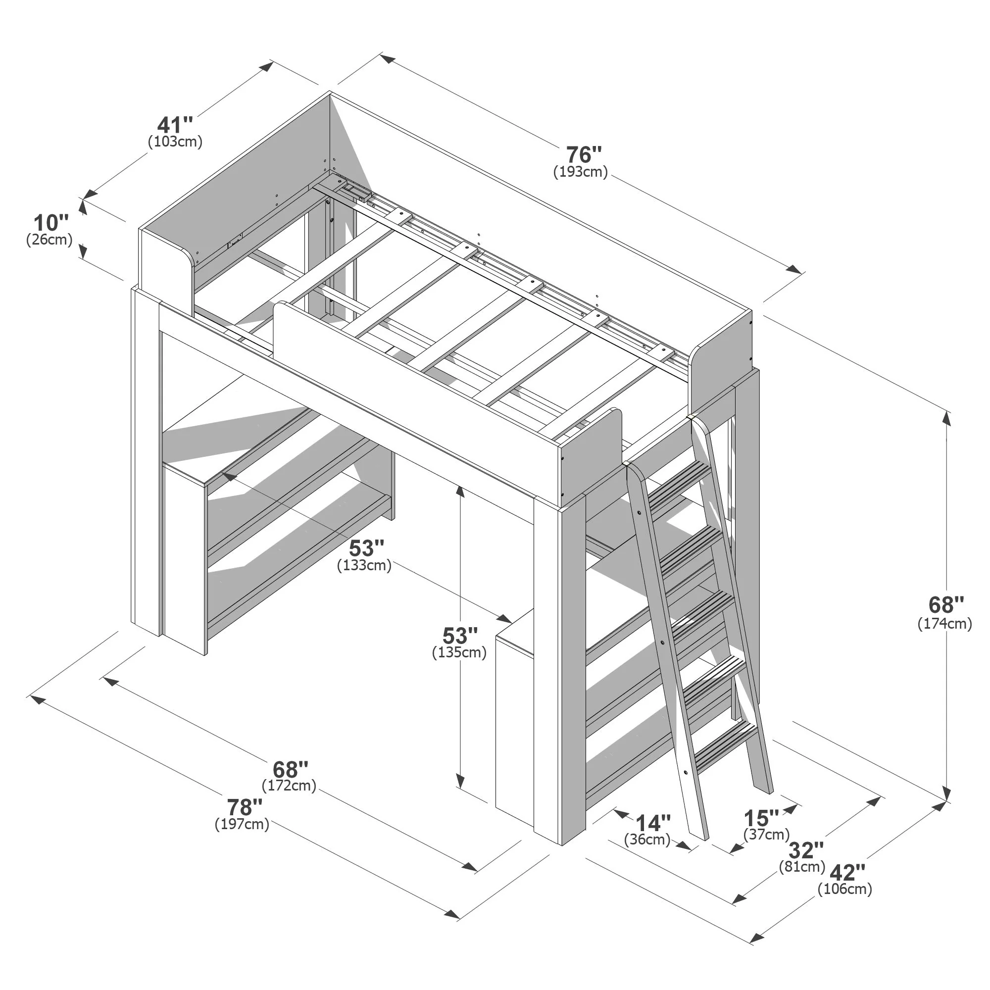 Mid-Century Modern Twin Loft Bed With Wraparound Desk - Image 27