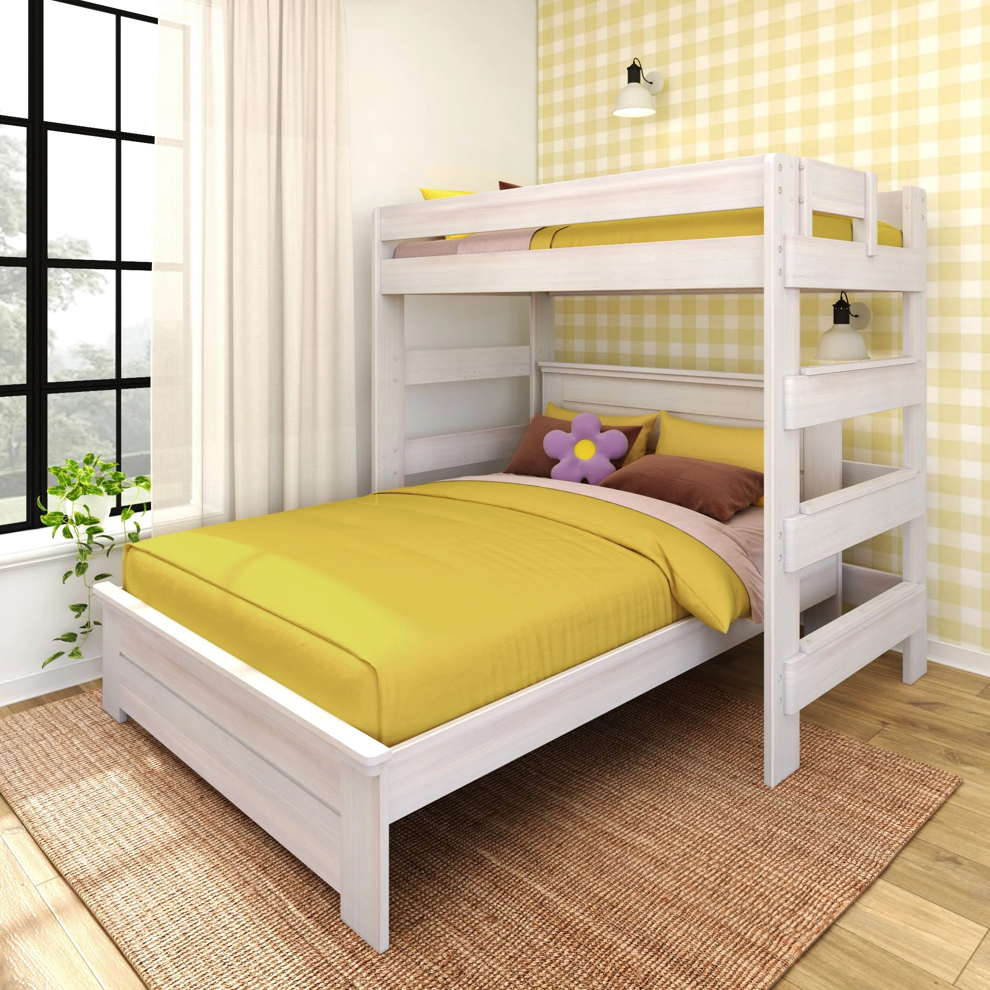 Modern Farmhouse Panel Twin Over Queen L-Shaped Bunk Bed