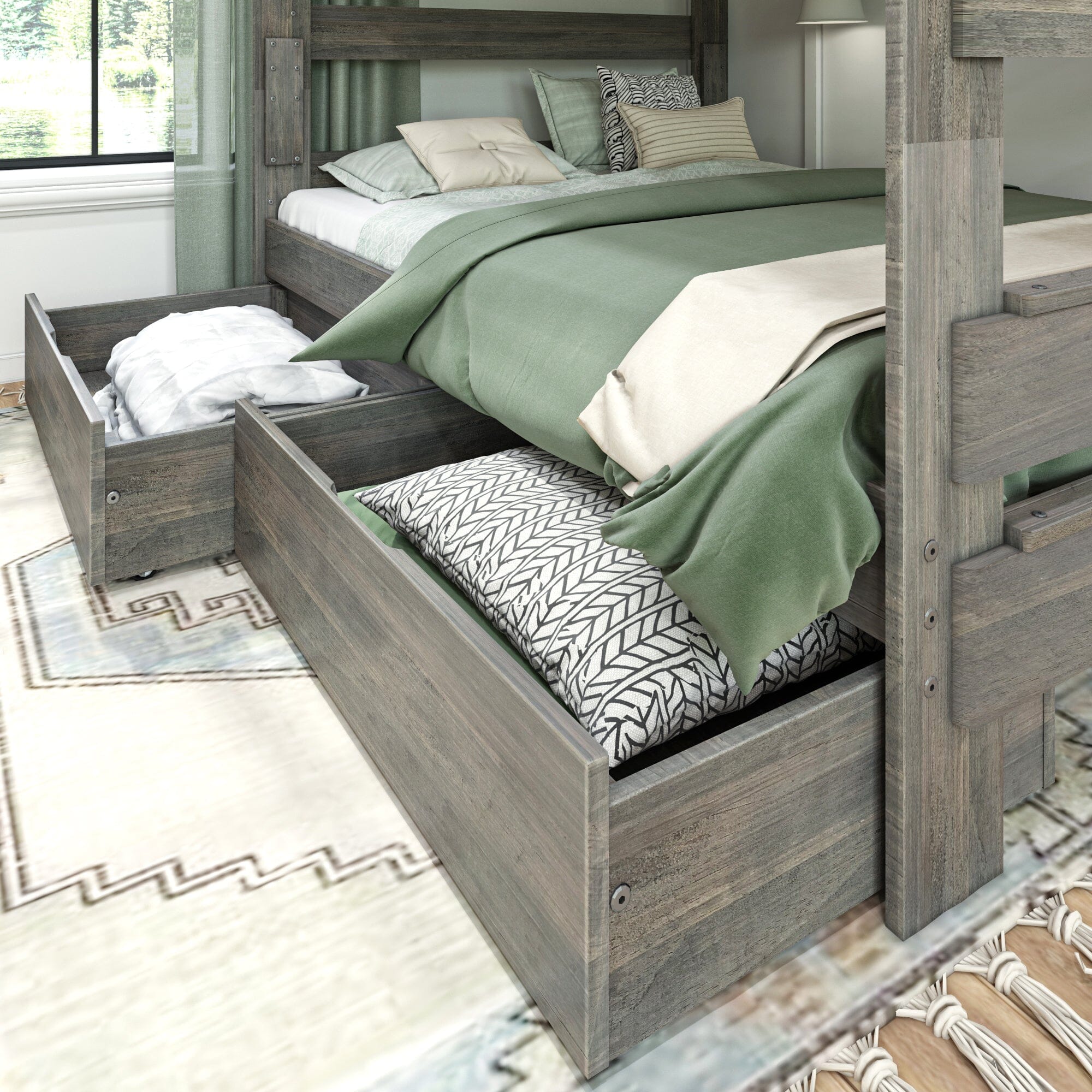Modern Farmhouse Queen Over Queen Bunk Bed With Storage Drawers - Image 4