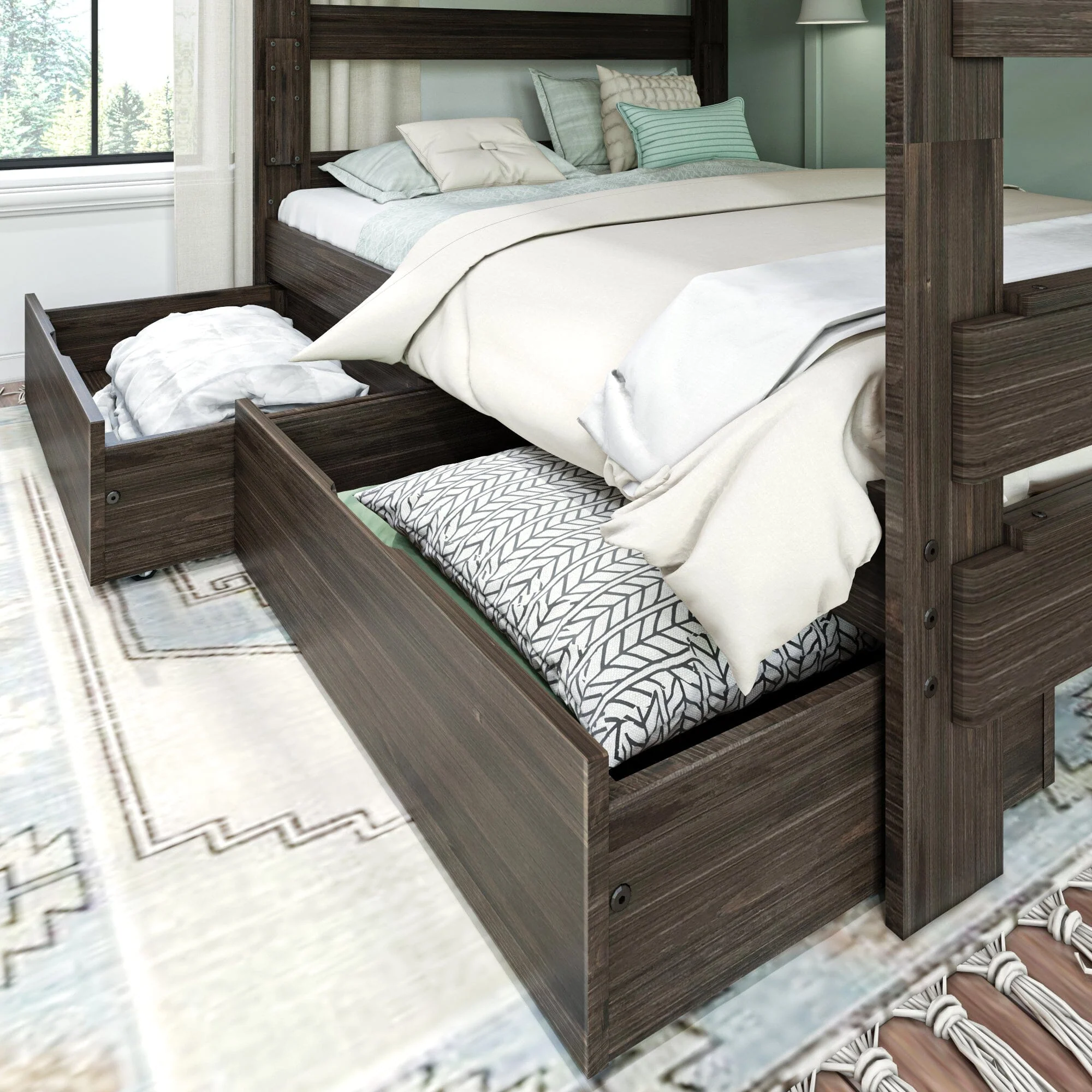 Modern Farmhouse Queen Over Queen Bunk Bed With Storage Drawers - Image 5