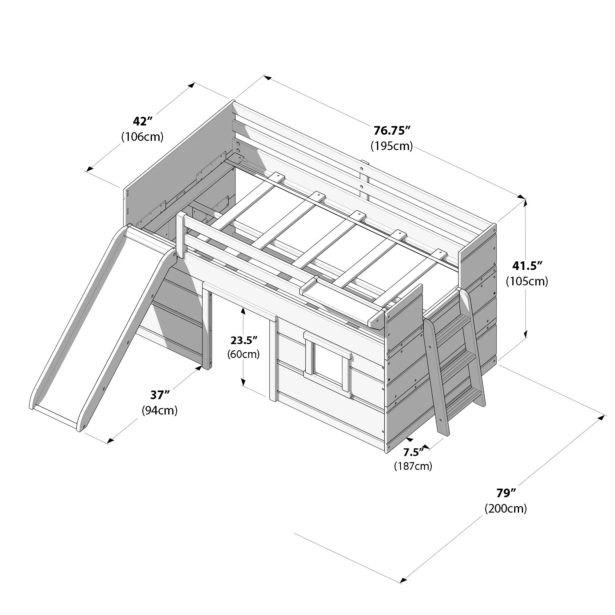 Modern Farmhouse Twin Low Loft Bed with Slide - Image 32