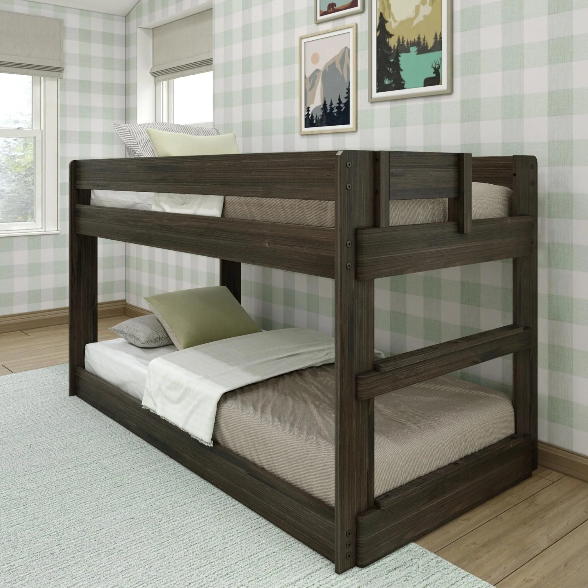 Modern Farmhouse Twin Over Twin Low Bunk Bed