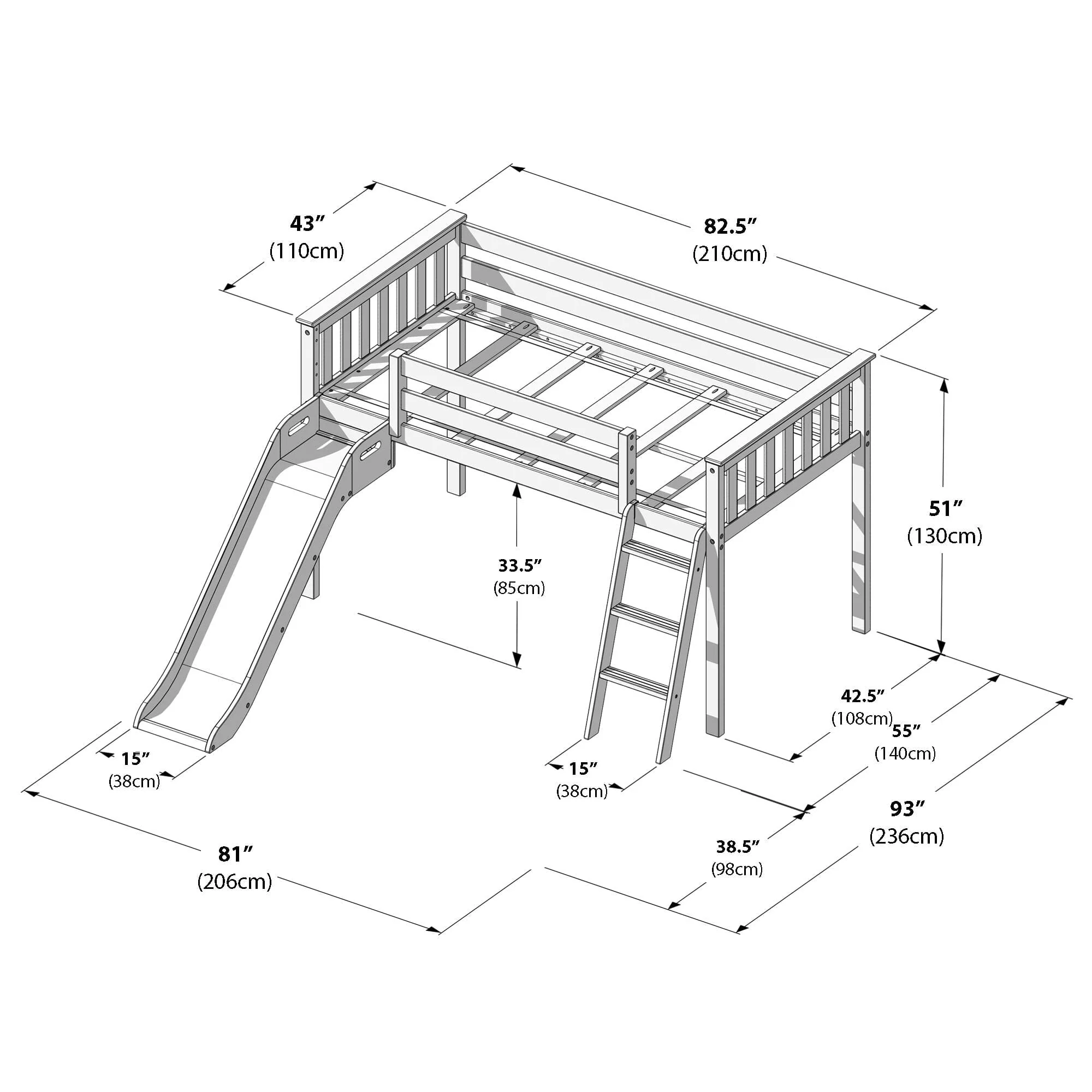 Twin Low Loft Bed With Slide - Image 36