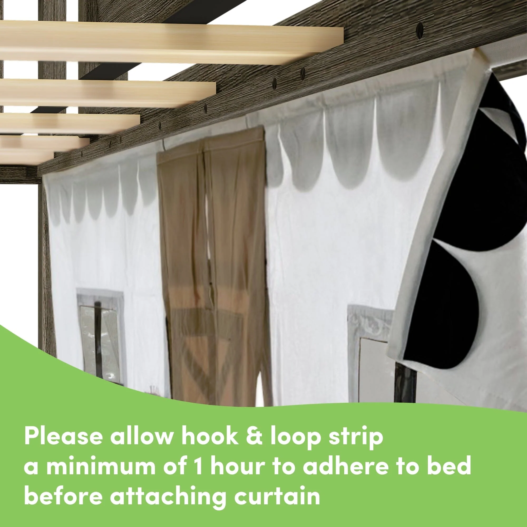 Twin Low Loft Bed with Stairs, Slide, and Black & White Farmhouse Curtain - Image 9