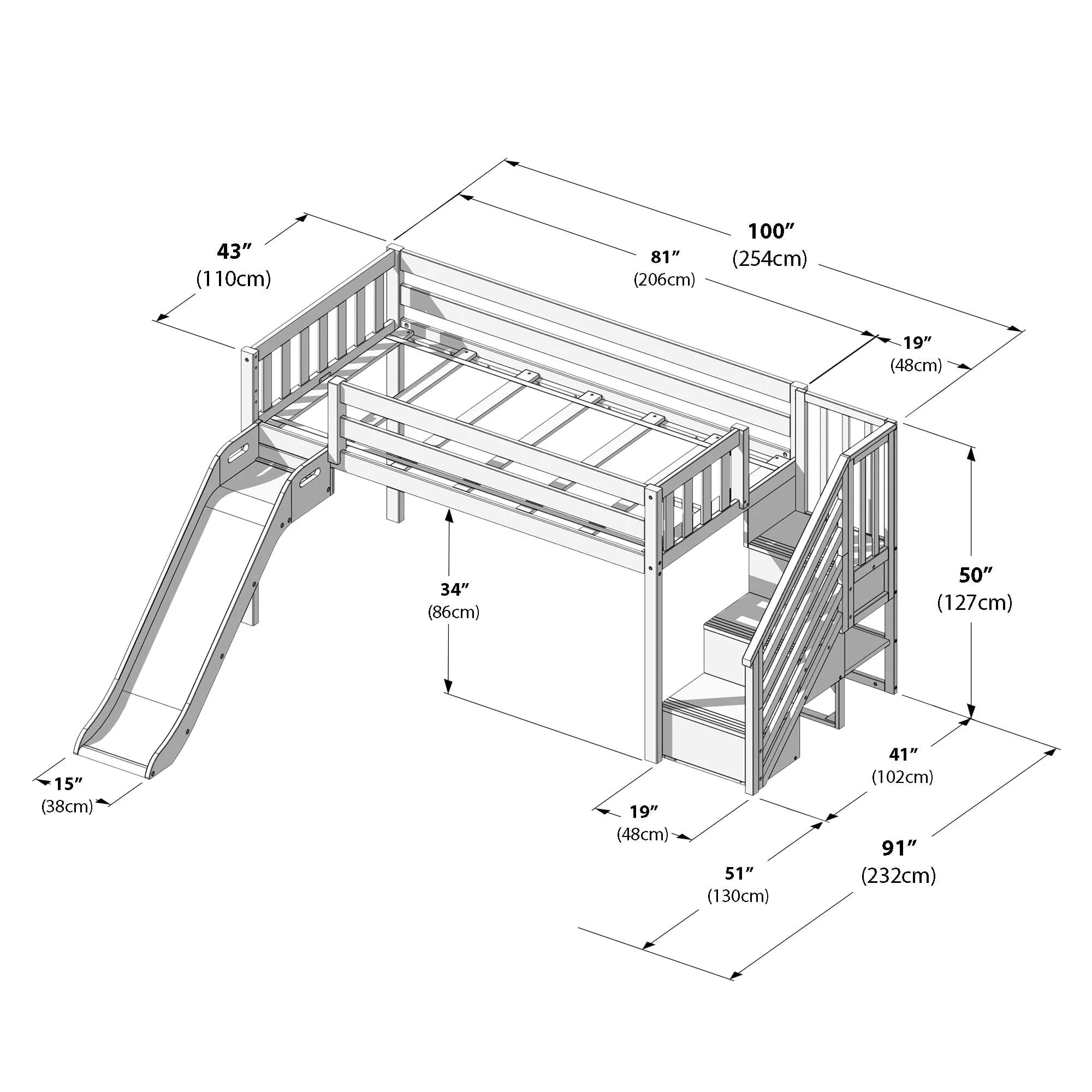 Twin Low Loft Bed with Stairs, Slide, and Firetruck Curtain - Image 13