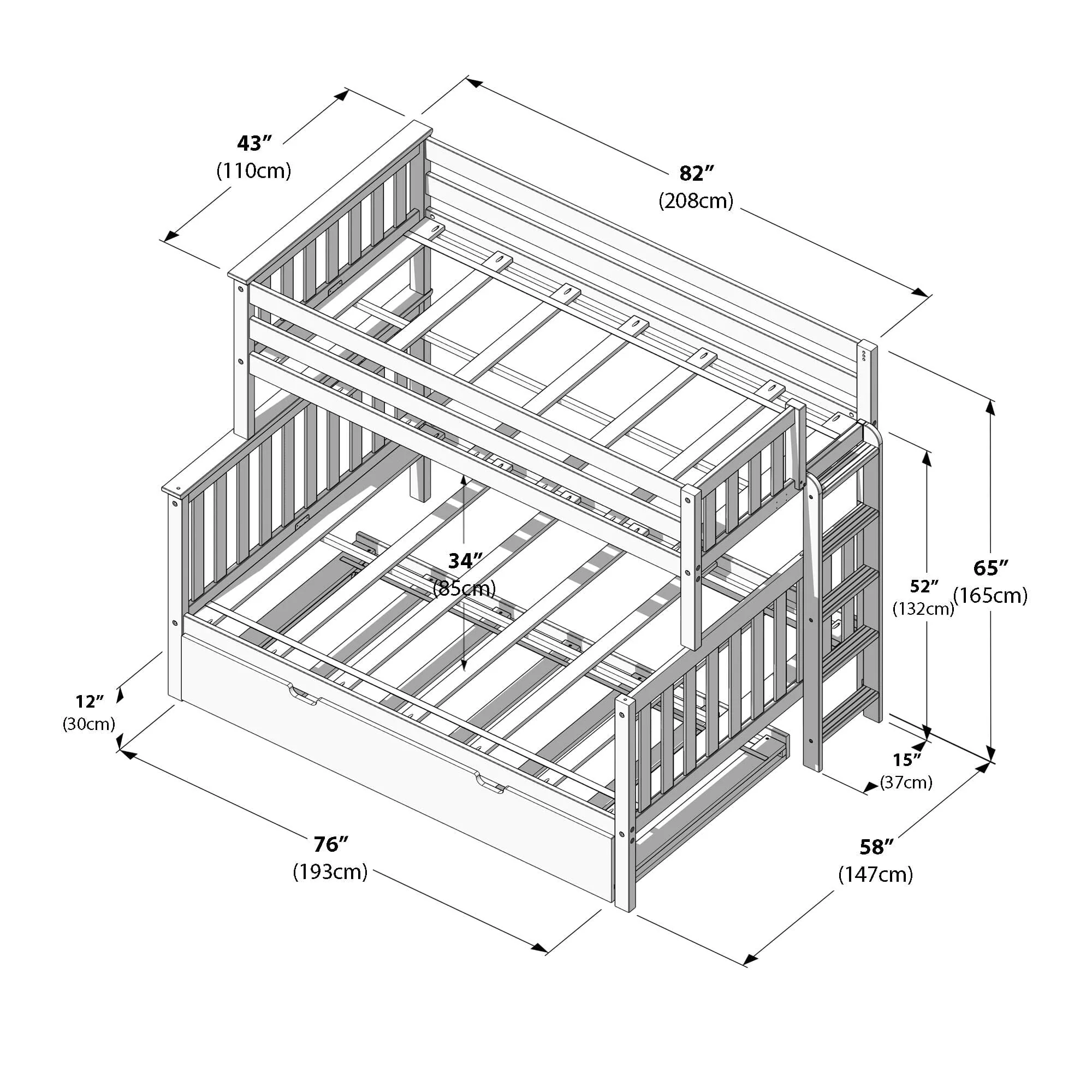 Twin Over Full Bunk Bed With Ladder on End & Trundle - Image 31