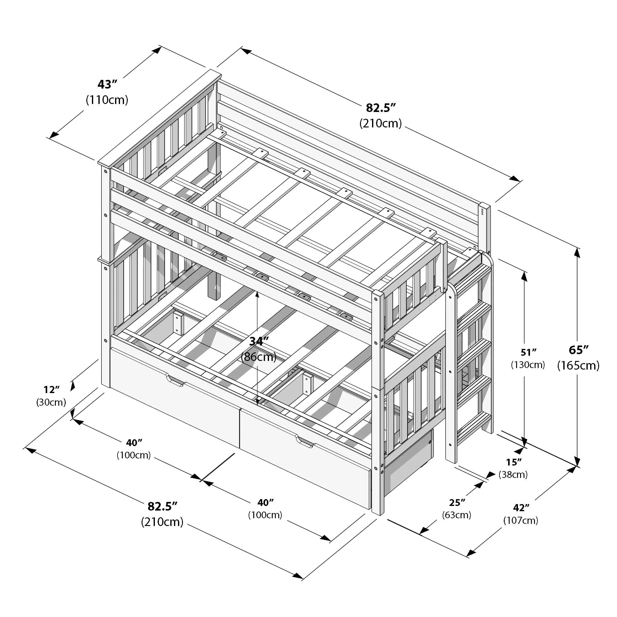 Twin Over Twin Bunk Bed With Storage Drawers & Ladder on End - Image 33
