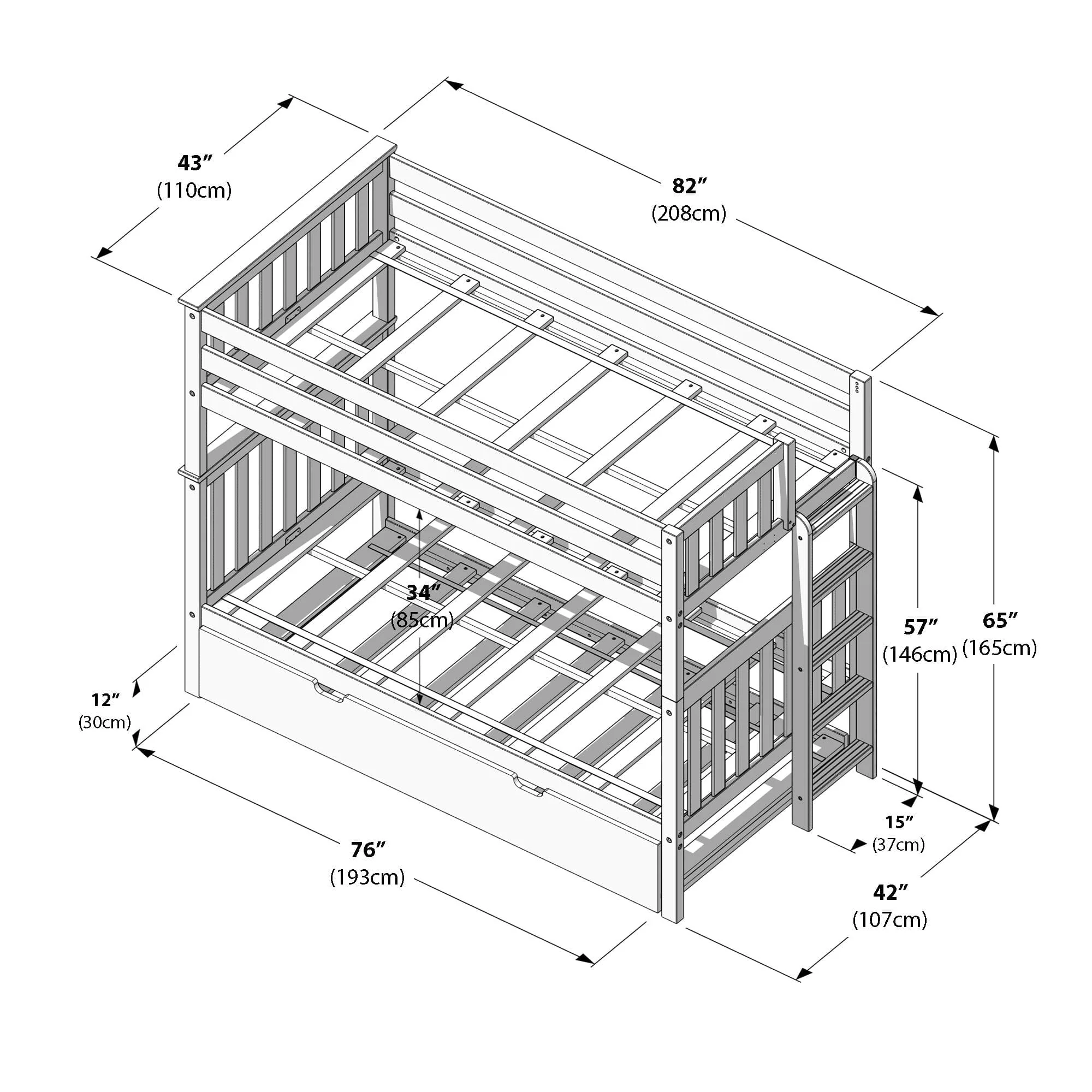 Twin Over Twin Bunk Bed With Trundle & Ladder on End - Image 32