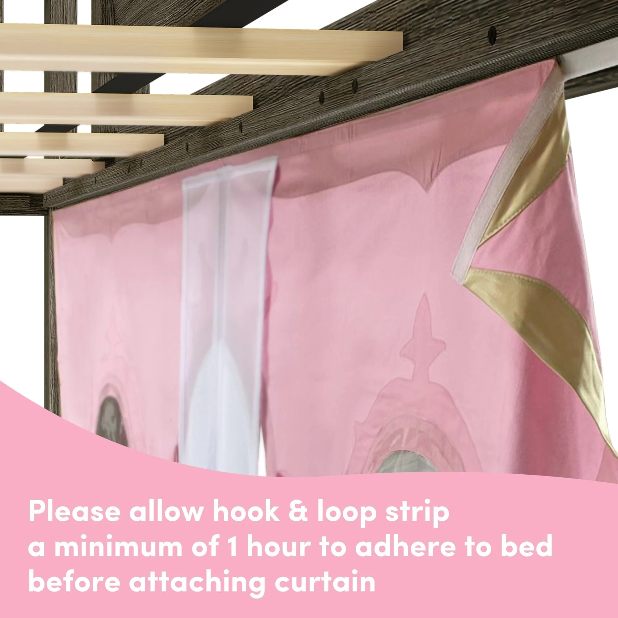 Twin Over Twin Low Bunk Bed with Slide & Princess Curtain - Image 10