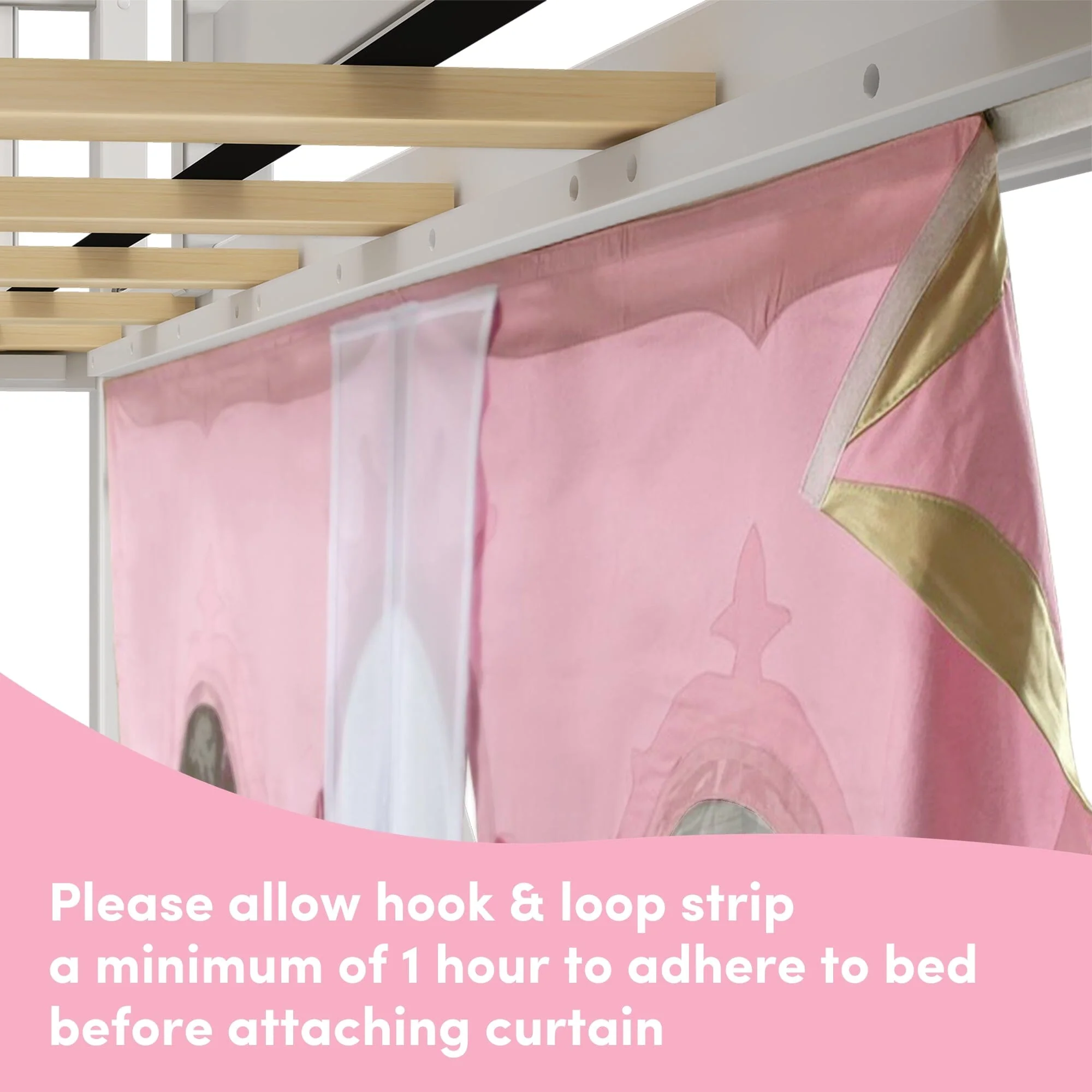 Twin Over Twin Low Bunk Bed with Slide & Princess Curtain - Image 9
