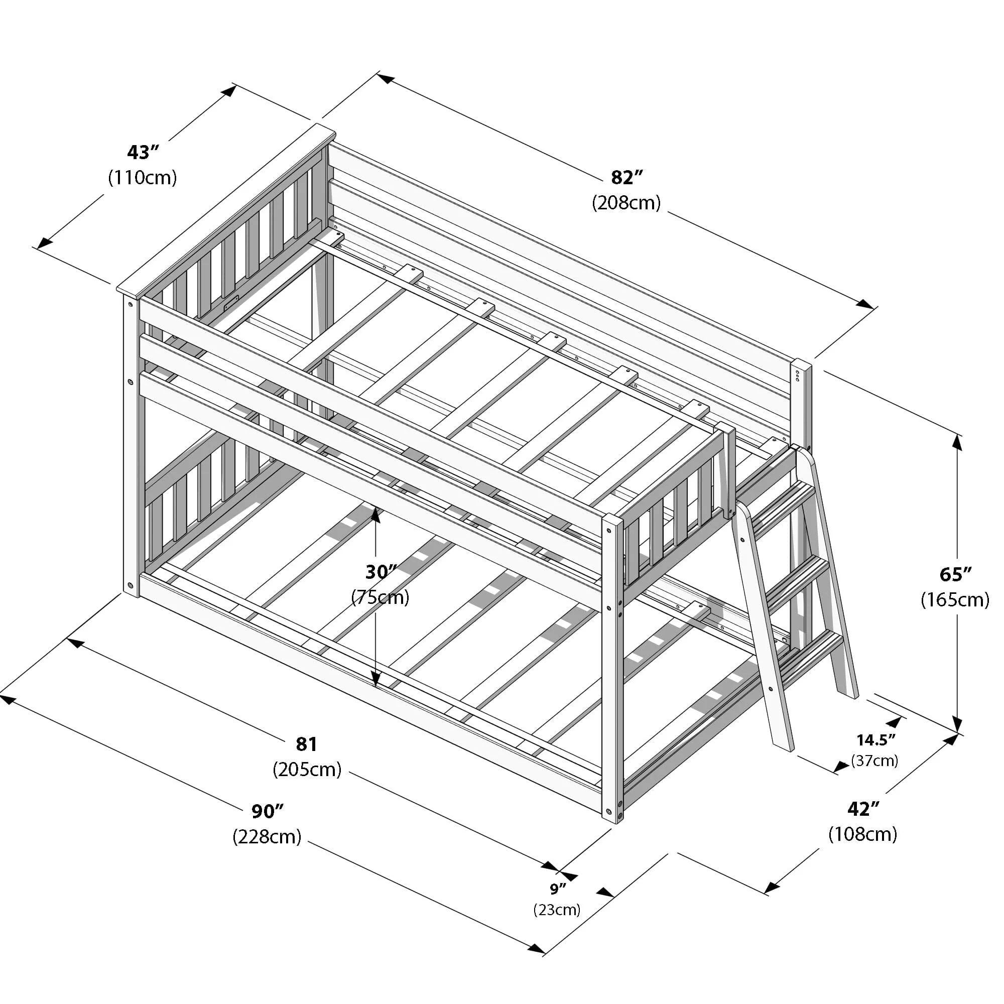 Twin Over Twin Low Bunk Bed With Ladder On End - Image 41
