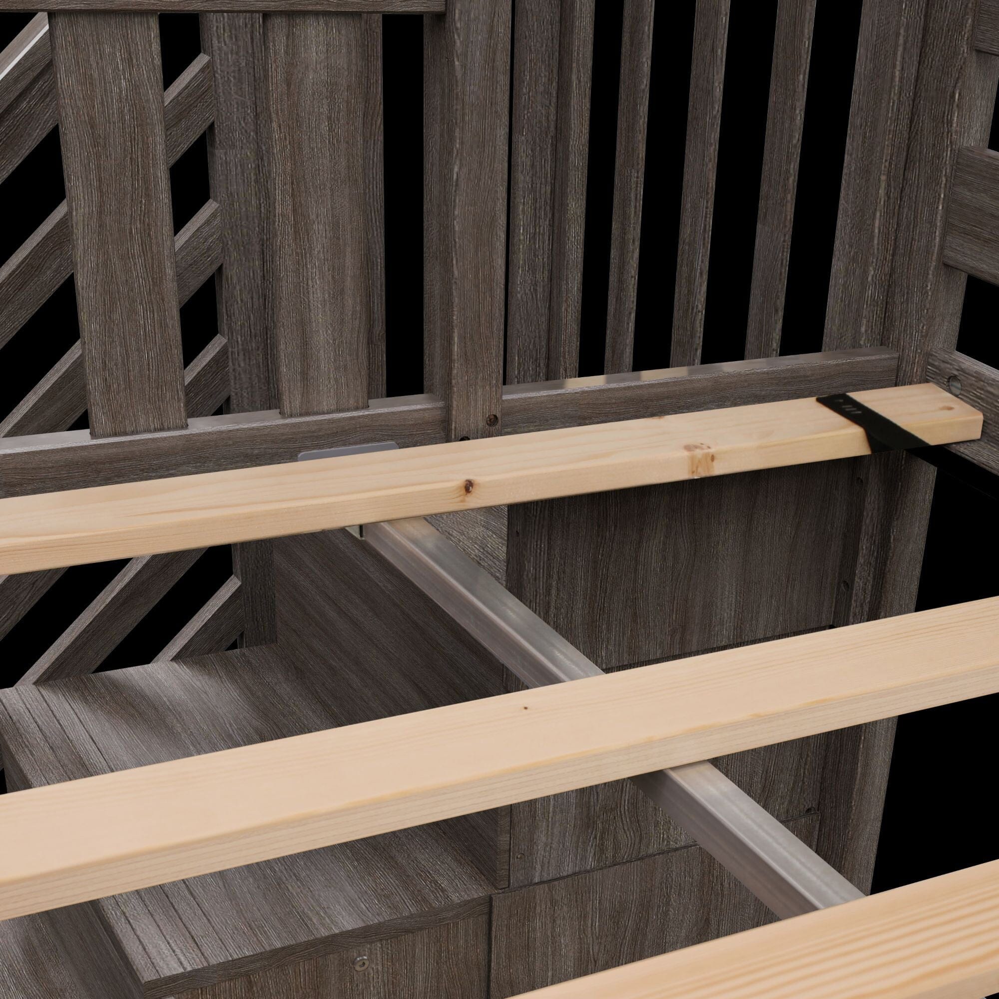 Twin Over Twin Low Bunk Bed With Staircase & Curtains - Image 40