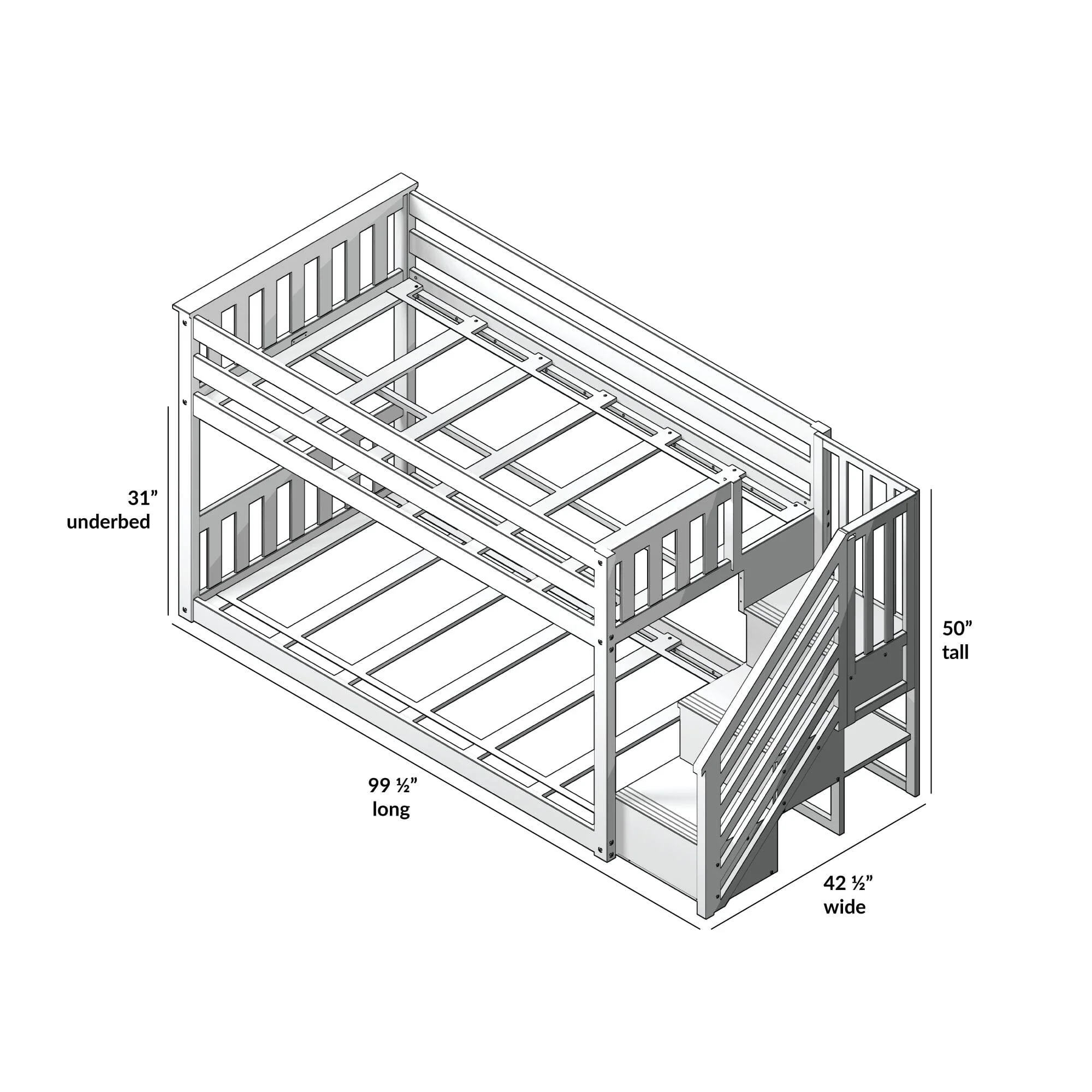 Twin Over Twin Low Bunk Bed With Staircase & Curtains - Image 55