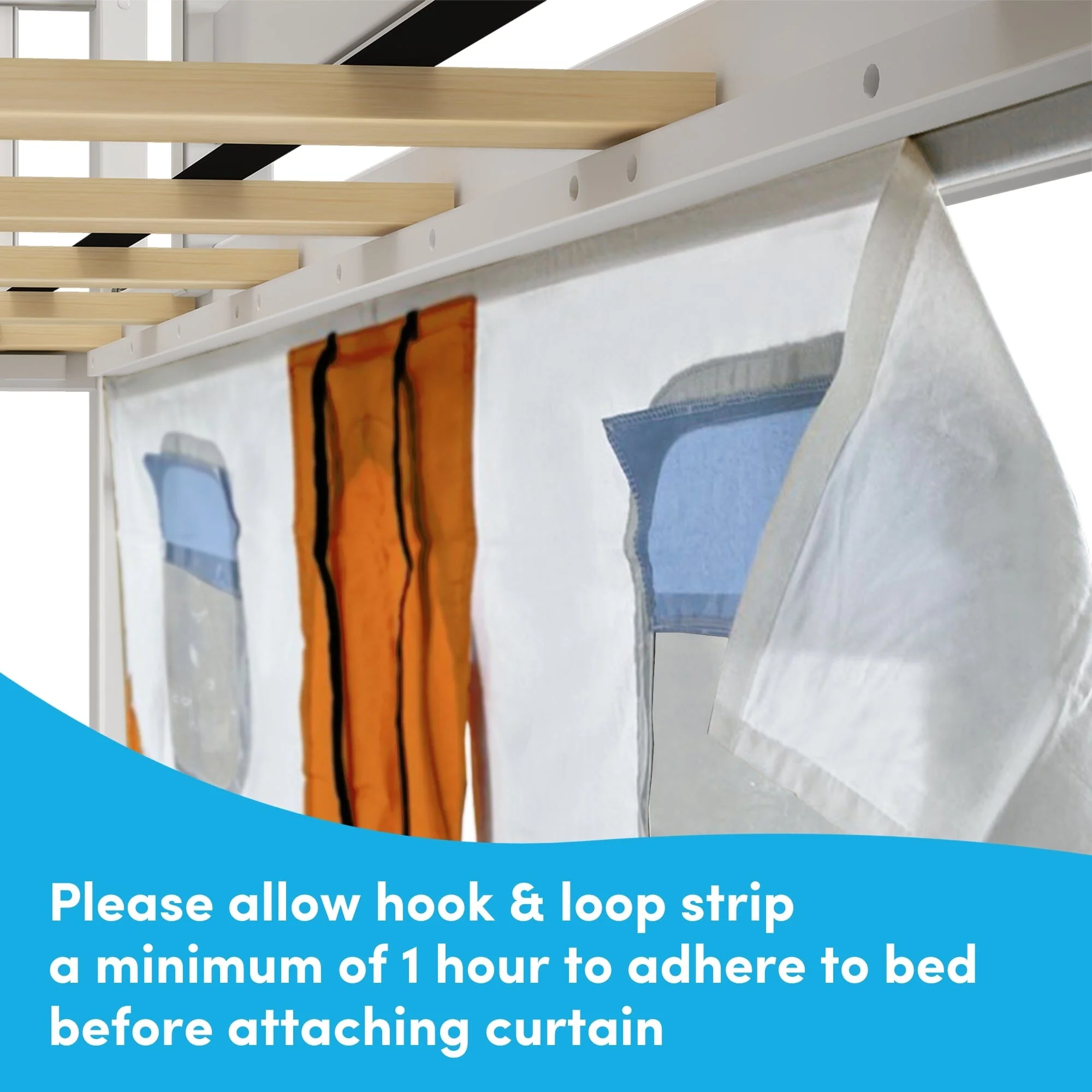 Twin Over Twin Low Bunk Bed with Stairs, Slide, & Camper Van Curtain - Image 9