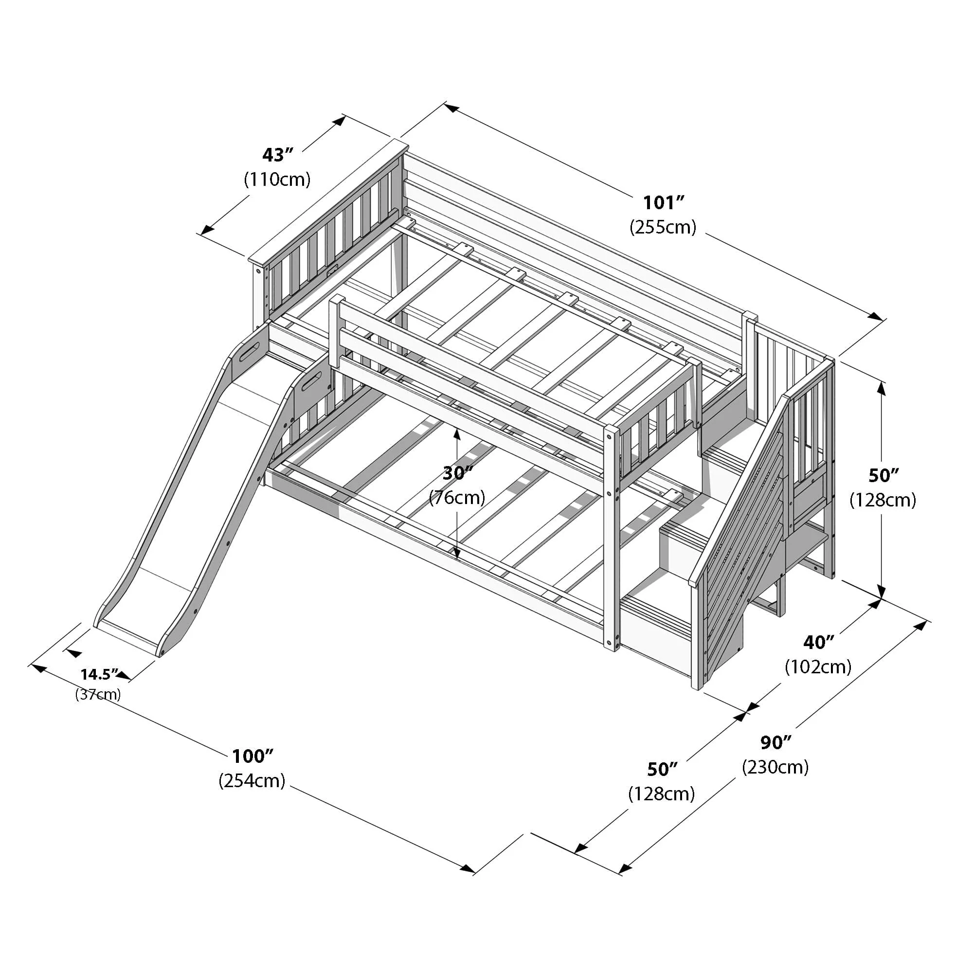 Twin Over Twin Low Bunk Bed With Slide & Stairs - Image 36