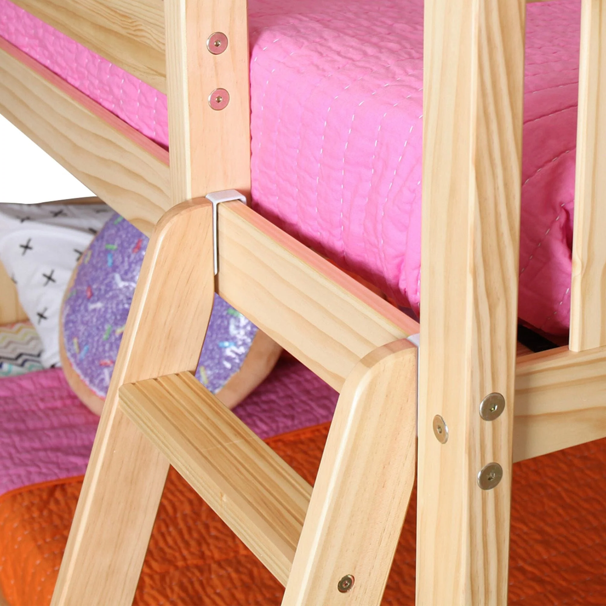 Twin Over Twin Low Bunk Bed With Curtain - Image 88